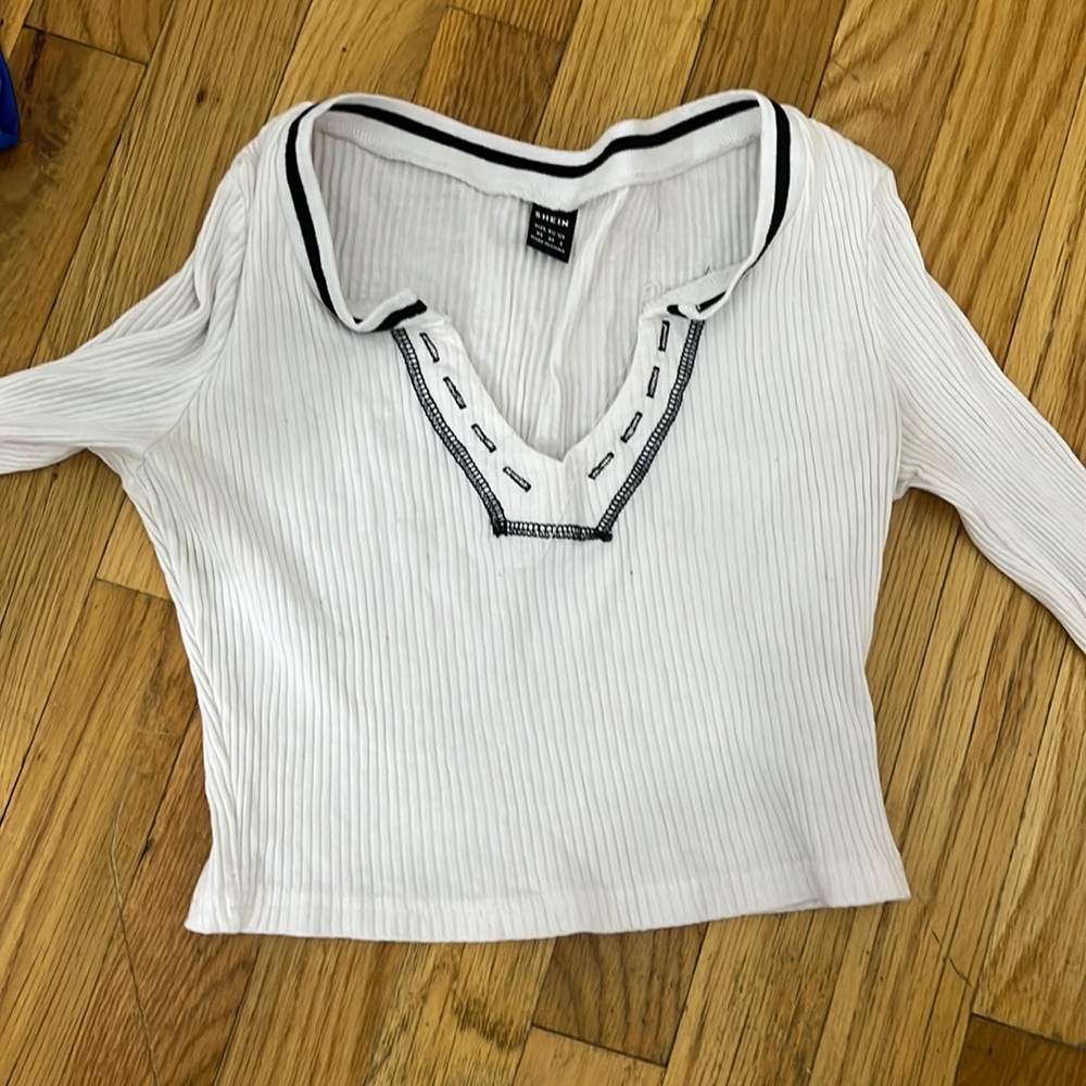 SHEIN white tight long sleeve v neck